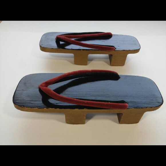 Vtg Japanese Shoes Traditional Geisha Geta Sandals Lacquered Wood Shinsaibashi - Picture 3 of 12
